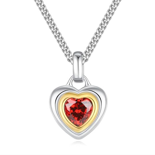 GAVU Collier Zircon Cubique Grenat, Collier Pierre de Naissance de Janvier, Pendentif Cœur pour Femmes, Collier Acier Inoxydable Femme