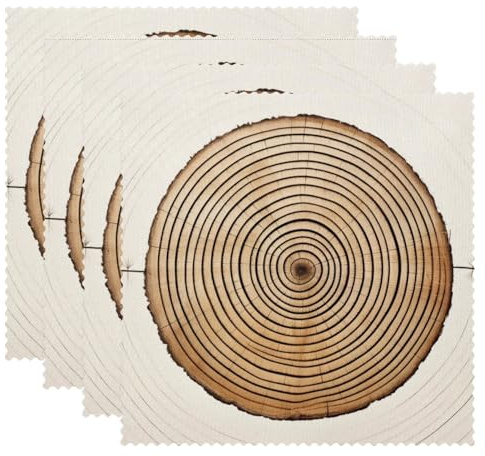 FVQL Lot de 4 Sous Assiettes de Table Carrés Résistants à la Chaleur pour Cuisine, Salle à Manger (30,5 x 30,5 cm), Anneaux Annuels de Croissance du Bois