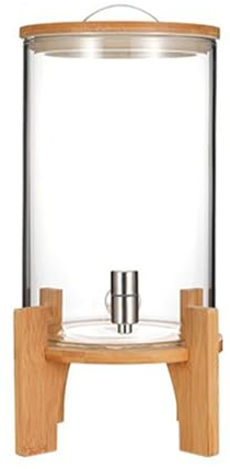 Dispensador de bebidas de vidrio, con un grifo, acero inoxidable y soporte de madera, dispensador de agua, recipiente de vidrio para bebidas frías, vidrio borosilílico resistente al calor de bambú (10