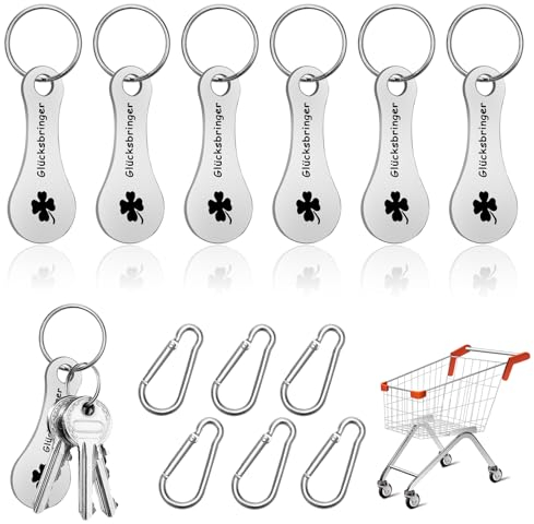 6 Pièces Jeton pour Caddie Metal Porte Clé pour Jeton Caddie en Acier Inoxydable Universel Extracteur de Caddie Porte-Clés de Panier pour Chariot