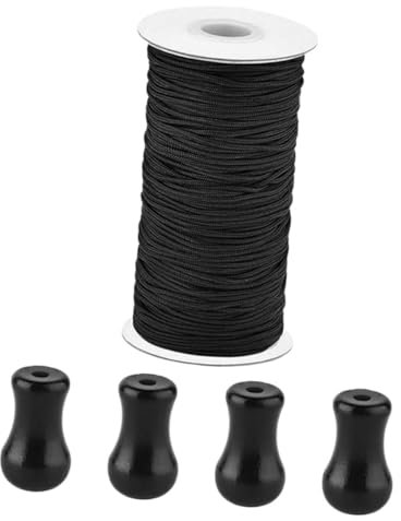BIUDECO Blind Cord Pull Knob Set with Black Pvc Tassels 50 Meters Blind Replacement Cord Hanging Decor and Curtain Accessories