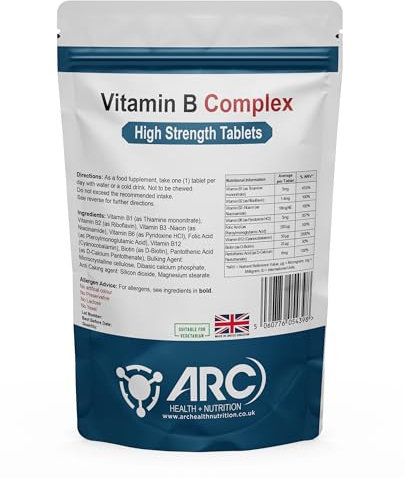 Vitamin B Complex (B1, B2, B3, B5, B6, B7, B9, B12) - High Strength - 60 Vegan Tablets - Supports Immune System, Reduces Tiredness & Fatigue - Vitamin B6, B1, B3, B2 - Made in The UK