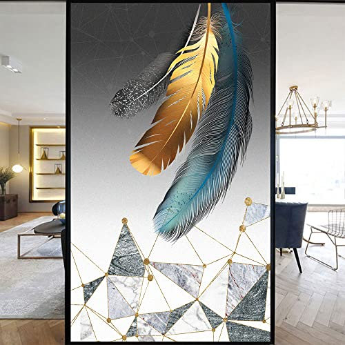 Feder geometrisch Fensterfolie Selbsthaftende, Sichtschutzfolie Fenster Bunt, Folie Fenster Statisch Haftend ohne Klebstoff Anti UV Sonnenschutz für Büro Wohnzimmer 58x200cm