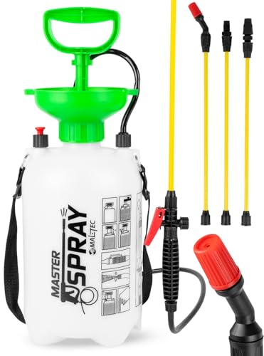 MalTec Spruzzatore a pressione con ugello regolabile, 5 l, spruzzatore da giardino e spruzzatore per piante, 3,2 bar, tracolla per la protezione delle piante, colore: verde