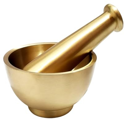 Mörser-Stößel-Set, Messing, 1 Stück, 11,4 cm, Gold