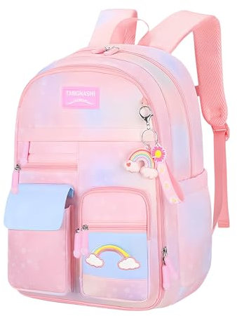 Shengxi Zainetto scuola ragazza, Impermeabile borsa da scuola media ragazza con Insieme stazionario, Leggero durevole zaino scuola elementare bambina con scomparti tascabili multipli (rosa)
