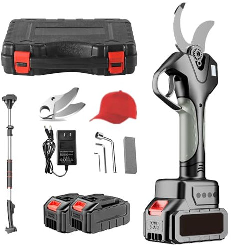 Sécateur Sur Perche 980 W Avec Affichage Numérique, Avec Tige Télescopique De 2,1 M Et Dispositif De Sécurité Intégré, Ouverture Maximale De 6 Cm, Convient Pour L'élagage Des Branches Hautes