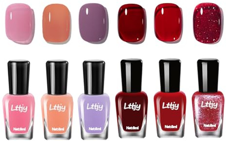 Glitter Nail Polish Sets - 6 Colors, Long Lasting & Quick Dry, No UV Lamp - Perfect For Women's Nail Art DIY Home Salon
