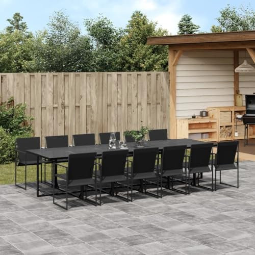 Homgoday Set da pranzo da giardino 13 pezzi textilene nero, sedia tavolo cucina esterno terrazza patio balcone mobili tipo 2