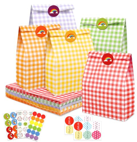 PHOGARY Bolsitas para Regalos, 40 PCS Bolsas de Papel Colores Kraft Bolsas Regalo Cumpleaños Infantil con Pegatinas para Envolver Regalos, Fiesta, Celebración, Boda, Cumpleaños