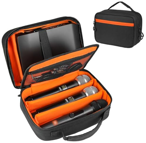 MRINCA 3 Slots Microphone Case for Wireless Mic System with Padded Interior | Carrying Case for mics up to 9.4 (must lay flat), max height 6.7, compact storage organizer for receiver & accessories
