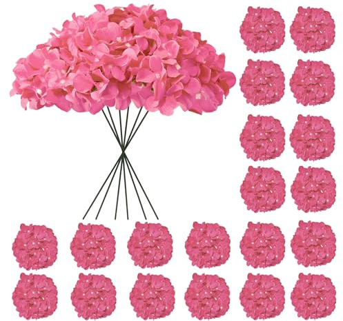 Fiori artificiali di ortensia, 20 pezzi, ortensia rosa acceso, fiori artificiali sfuso, fiori di ortensia finta per esterni, fiori di ortensia in finta seta fucsia con steli per decorazione di nozze