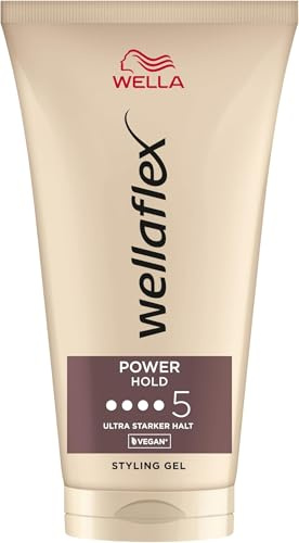 Wellaflex Power Hold Haargel für Frauen | Bis zu 24 Std. anhaltender ultra starker Halt | Sanft zur Kopfhaut, dermatologisch getestet | Vegane Formel | Frei von Silikonen | Haltegrad 5 | 150ml