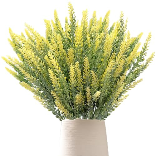 JAONLD 12 Stück Lavendel Künstlich Blumen, 36 cm Prämie Lavendelblüten Künstliche, Gefälschte Lavendel Blumen, für Hochzeit Esstische, Gartenterrassen und Wohnkultur (Gelb)