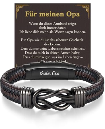 PDTU Geschenke für Männer, Lederarmband als Geschenke für Mann Ehemann Freund Papa Bonuspapa Stiefvater Enkel Opa Sohn Bruder zum Geburtstag Weihnachten Valentinstag Jahrestag Vatertag Abschluss