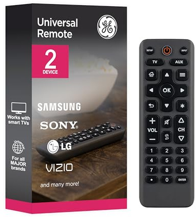 GE Big Button Universal Remote Control, Universal Replacement Remote for Samsung, LG, Vizio, Sony, Smart TV, Fire TV, 2 Device, Charcoal, 83036