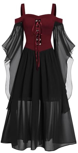 Vestido de Halloween para mujer, vintage, elegante, vestido gótico acampanado para mujer, talla grande, con mangas con volantes, vestidos medievales, para fiesta de noche, graduación, cóctel