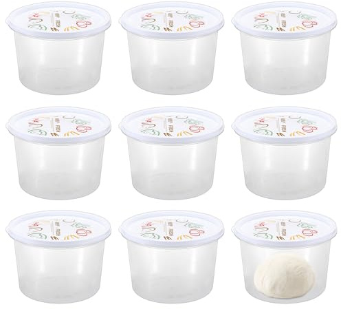 BSTKEY 9 Pack Clear Pizza Dough Proofing Box with Lid, Round 1800ml Stackable Bread Dough Proofing Container Reusable Food Storage Container Snack Fruit Organizer