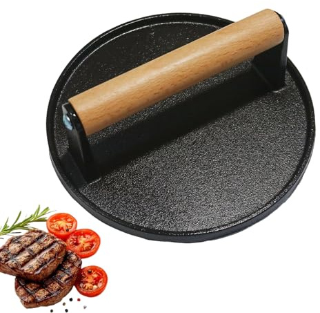 Prensa de hamburguesas trituradas,Prensa de hamburguesa de metal resistente para aplastar pastelería | Accesorios de cocina ergonómicos para parrilla de jardín, camping fiestas y barbacoas
