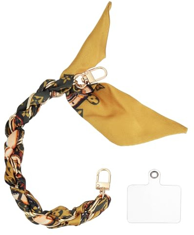uxcell Scarf Cell Phone Wristlet Chain Strap, 12 Inch Phone Wrist Lanyard with Tether Tabs, Brown