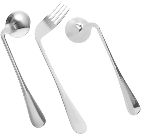 UKCOCO Juego de Utensilios de Cocina para Zurdos Cuchara y Tenedor Curvados de Acero Inoxidable, Diseño Angular Creativo y Cómodo para Personas Mayores y Discapacitadas