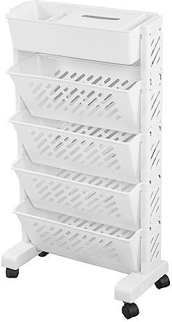 Fockety Beweglicher Bücherregalwagen, Büchregal Bücherwagen MIT Rädern, Utility Organizer Utility Cart Storage Trolley für Bisro Datei, Wohnzimmer, Haus Küche Schuhole Schule (5 Schichten)
