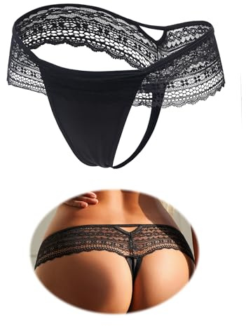 ohmydear Stringtrosa Sexydonna T-Back Förförisk Spets Låg Midja Mikro String Häst Bomull Trosor Dam Elastisk String Sexig Varm, Svart, L