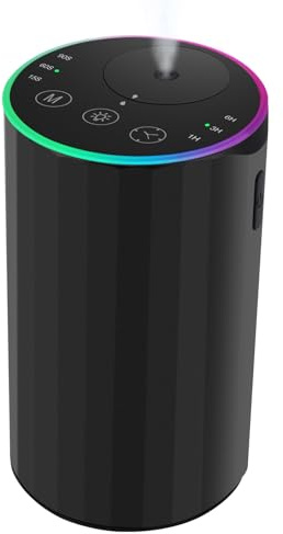 Waterless Essential Oil Diffuser, 7 Colors LED Light, Battery Powered Mini Scent Air Machine, Aromatherapy Mist Diffuser for Home Room Car Office，Black Aluminum Alloy (Black) (Black)
