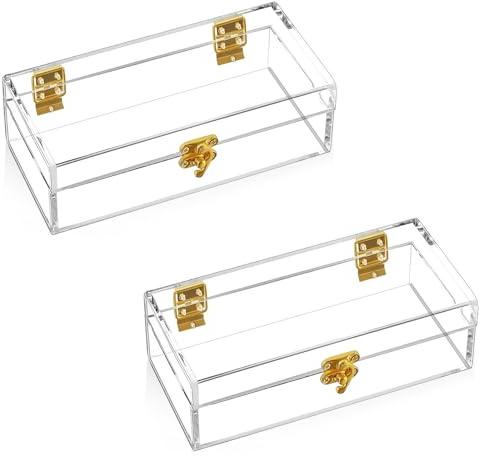 Keboyoe 2 Caja de Dinero con Cerradura en Acrílico Transparente Bandeja de Moneda de Una Fila Guardar Efectivo para Guardar Joyas y Billetes (16,8 x 9,5 x 5,5 cm)