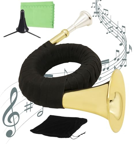 Taschenwaldhorn, tragbare Größe, 1 Satz, Blechblasinstrument, Jagdhorn mit natürlichem Klang, Ausstellungsständer, für Musik, Üben, Outdoor, Veranstaltungen, Reisen, Auftritt, Anfänger