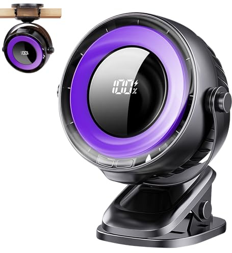 SahCognitual Portable Clip on Fan, 100 Speed Rechargeable Desk Fan with LED Display & Night Light, 4000mAh Battery Powered Cooling Fan for Office, Bedroom and Travel, Black
