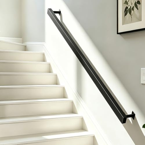 Handlauf Treppengeländer Geländer für Treppe Wandhandlauf für Außen & Innen, rutschfeste Haltegriffe eckig Metall, Sicherheitsgeländer mit Halterungen für Treppenhaus Gang Balkon(180cm)
