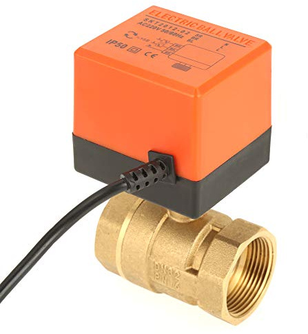 Estink Válvula de Bola Motorizada 2 Vías DN32 G1-1/4, 220V AC, 3 Cables Control de 2 Puntos, Latón para Calefacción y Aire Acondicionado