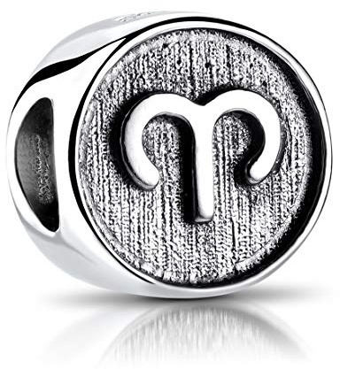 MATERIA Sternzeichen Widder Anhänger Silber 925 - Beads Perle Charms für Armband oder Kette antik schwarz #581