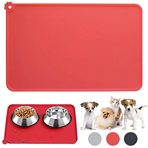 jiuhao hund katt mat matta skålmatta matningsmatta vattentät halkfri förhindrar matspill matta, silikon husdjursmatmatningsmatta torka rent, valpgummibricka droppmatta för golv (48 x 30 cm)
