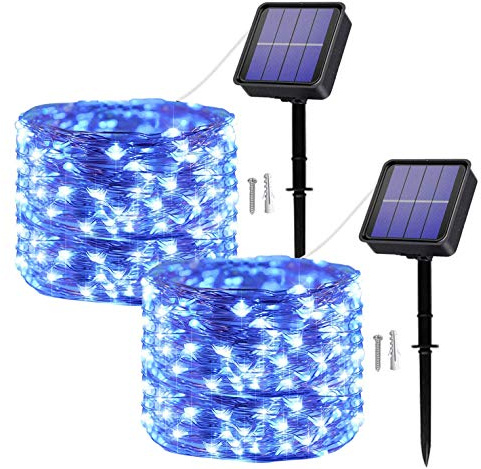 Oreunik Solar Lichterkette Aussen, 2×12M Total 240LED Wasserdicht Lichterkette Warmweiß Innen/Außen Dekoration Beleuchtung für Garten,Terrasse Hof,Bäume,Party,Festival,Hochzeit Deko (Blau)