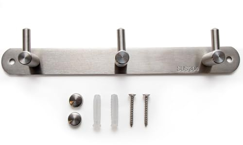 INTIRILIFE Edelstahl Garderobenleiste Modell B - 3 Haken - 22 x 4.2 cm - Kleiderhaken Garderobe Hakenleiste in 5 verschiedenen Designs