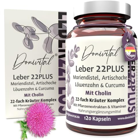 Mariendistel 22-fach Komplex - Testnote SEHR GUT - Leber-Kur-Kapseln 80% Silymarin - Mit Cholin für die Leber - Vitamine und Naturkräuter
