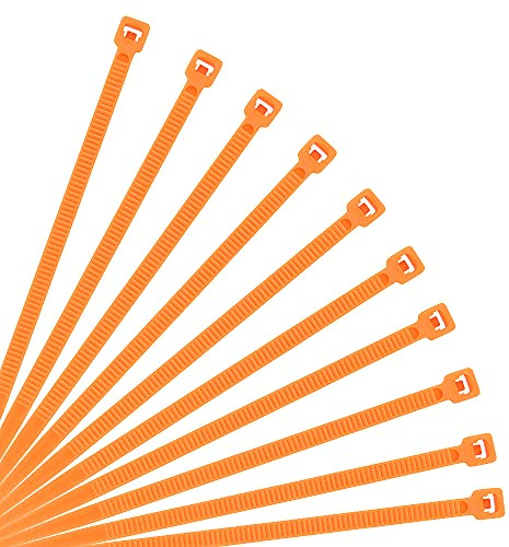 XINGO Orange Cable Ties Pack of 500, 250mm x 3.6mm,Premium Nylon Durable Zip Ties, Self-Locking UV Resistant Nylon Plastic Wire Ties for indoor and outdoor