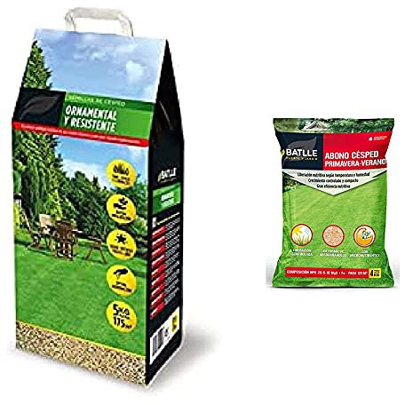 Semillas Batlle Semillas De Césped Césped Ornamental Y Resistente 5Kg + Abonos Fertilizante Cesped Primavera-Verano Saco 4Kg