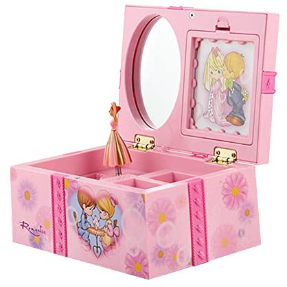 BYNYXI Schmuckkästchen Mädchen Spieluhr, Ballerina Schmuckkästchen mit Makeup Spiegel Rotierende Tanzen Ballerina Schmuckschatulle für Mädchen Kinder Weihnachten Geburtstagsgeschenk-15.5cmx11cmx7.5cm