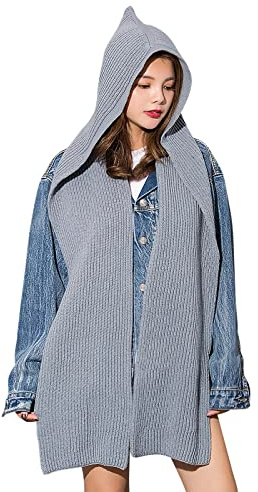 Femme Hiver 2 en 1 Ensemble Chapeau et Echarpe en Tricoté Écharpe À Capuche Chaud Bonnet Hiver Automne Balaclava Coupe-vent Cache-cou pour Sports Extérieur Cadeau pour Noel Valentin Anniversaire