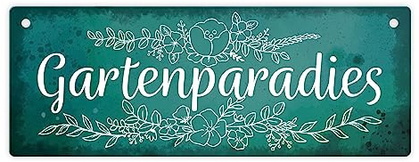 Gartenparadies Metallschild L in 10,5x28cm mit floralen Ornamenten
