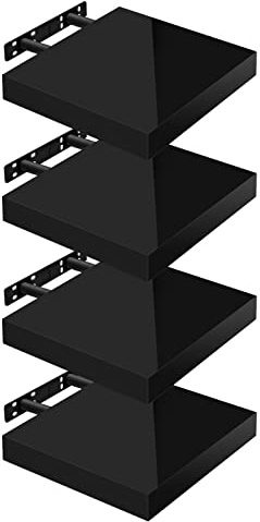 WOLTU Wandregal,Schweberegal Hochglänzend Schwarz,25x22,9x3,8cm 4er MDF | Wandboard 4er mit Metallhalterung, für Küche Badezimmer Wohnzimmer Schlafzimmer, aus MDF, Regale mit der höchsten Träger 10kg