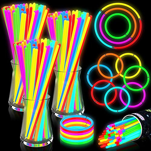 JIJI&CUI 300 Stück Super Helle Knicklichter Party Set, 7 Farben Leuchtarmbänder für Kinder, Neon Party Dekoration für Halloween Hochzeit Geburtstag Festivals