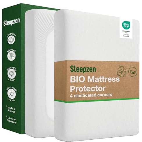 Sleepzen Protège-Matelas 90x190 cm Drap Housse 100% Coton Bio Molleton – Alèse Absorbante, Hypoallergénique, Respirante et Silencieuse – Fabriqué au Portugal – Certifié Oeko-Tex - Garantie 15 Ans
