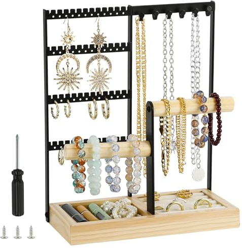 XiYee Schmuckständer, Schmuckbaum Kettenständer Ohrringständer Schmuck Organizer, Schmuckaufbewahrung Schmuckhalter Jewelry Stand für Ketten, Ohrringen, Ringen, Uhren, Armbändern (Schwarz)