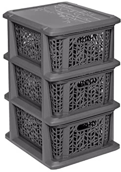BranQ - Home essential Universelles, multifunktionales Regal in Bamboo Design, BPA-frei Kunststoff, 3 Körben, Anthrazit