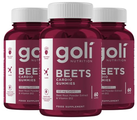 Goli Beets Cardio Gummies with CoQ10 and Vitamin B12 - Beetroot Extract - Cardiovascular Wellness - Vegan, Non-GMO, Gluten-Free - 60 Count (3 Pack)