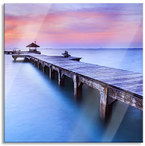 Pixxprint Tableau en verre | Tableau mural sur verre véritable | immense pont avec petit pavillon | 40 x 40 cm | Avec suspension et entretoises
